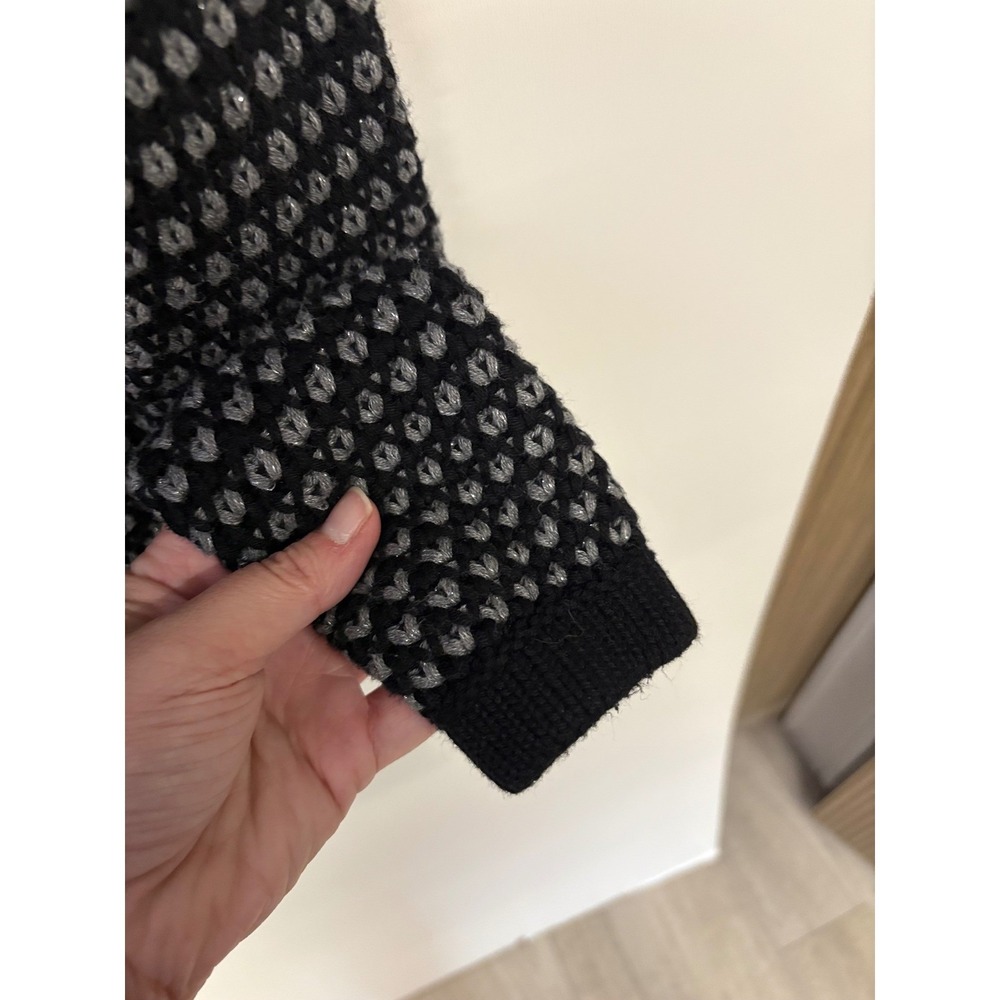 Dark Academia Chic Office Cardigan‎ Women XS Black Silver Metallic Preppy - Picture 4 of 5
